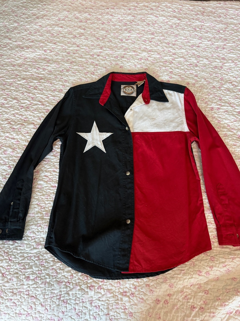 Texas Dry Goods Kids Colorblock Star Button-Up Shirt - Navy, Red & White